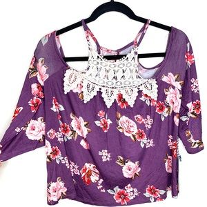 Iris Women’s Flower Purple Blouse Size L